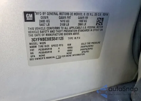 2014 Cadillac Srx Luxury Collection from USA, damaged, VIN 3GYFNBE38ES641126